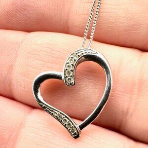 Womens Necklace 10K White Gold Diamond Heart Pendant Gift for Women